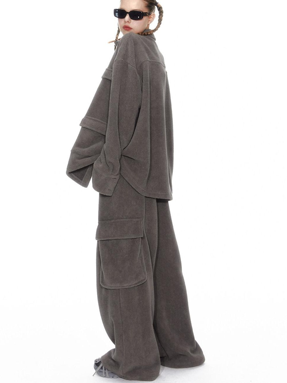 ALINNVSTUDIO Layered Jacket Vest Pants Slim Youth Grey Black Two Tone Top & Pants Sets