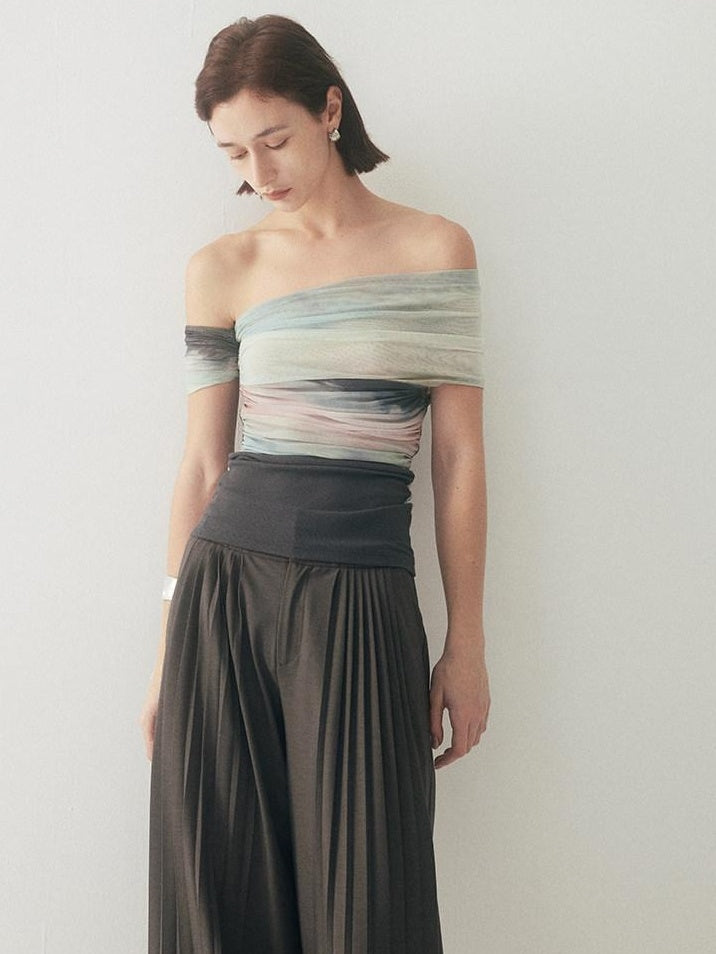 someonesometimes Tie Dye Slim Fit Minimal Commuter Viscose Blend Sleeveless Off Shoulder Crop Tops