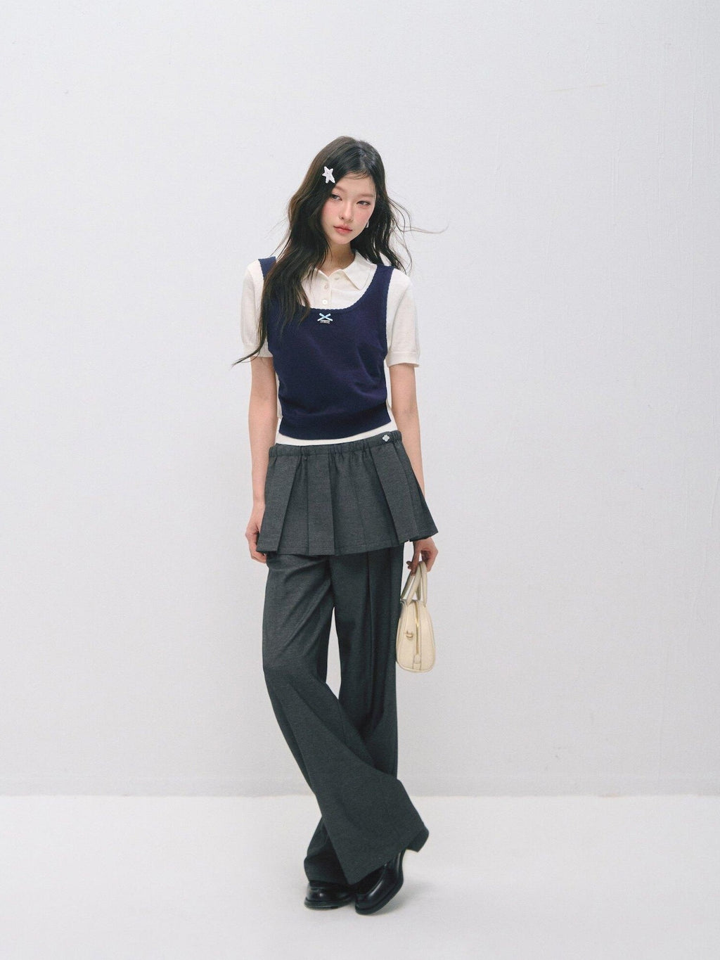 SOMESOWE Plaid Pockets Relaxed Natural Waist Elastic Women Polyester Blend Wide Leg Pants