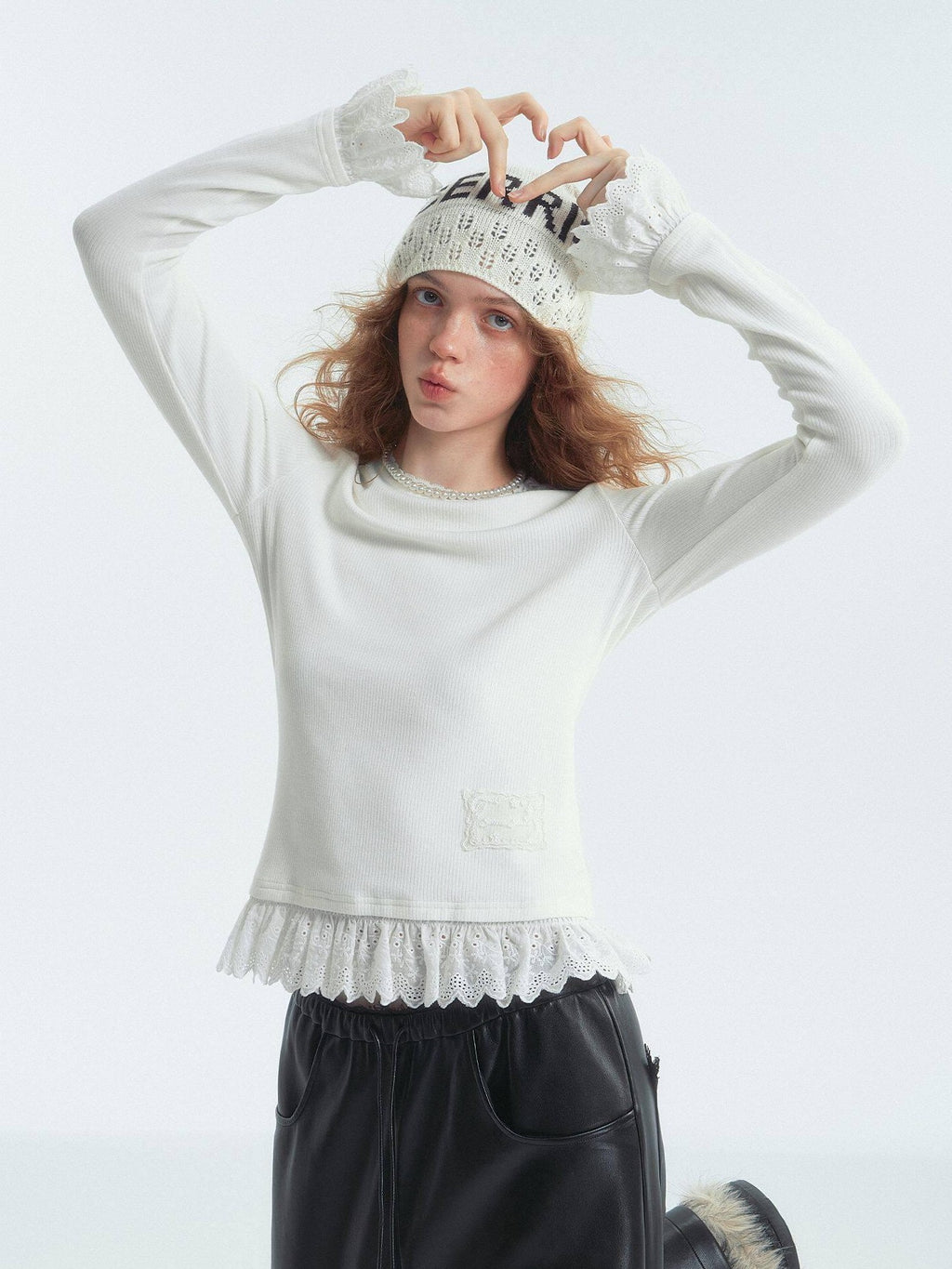 SOMESOWE Essential Straight Fit Crew Neck Office White And Gray Long Sleeve T-Shirts