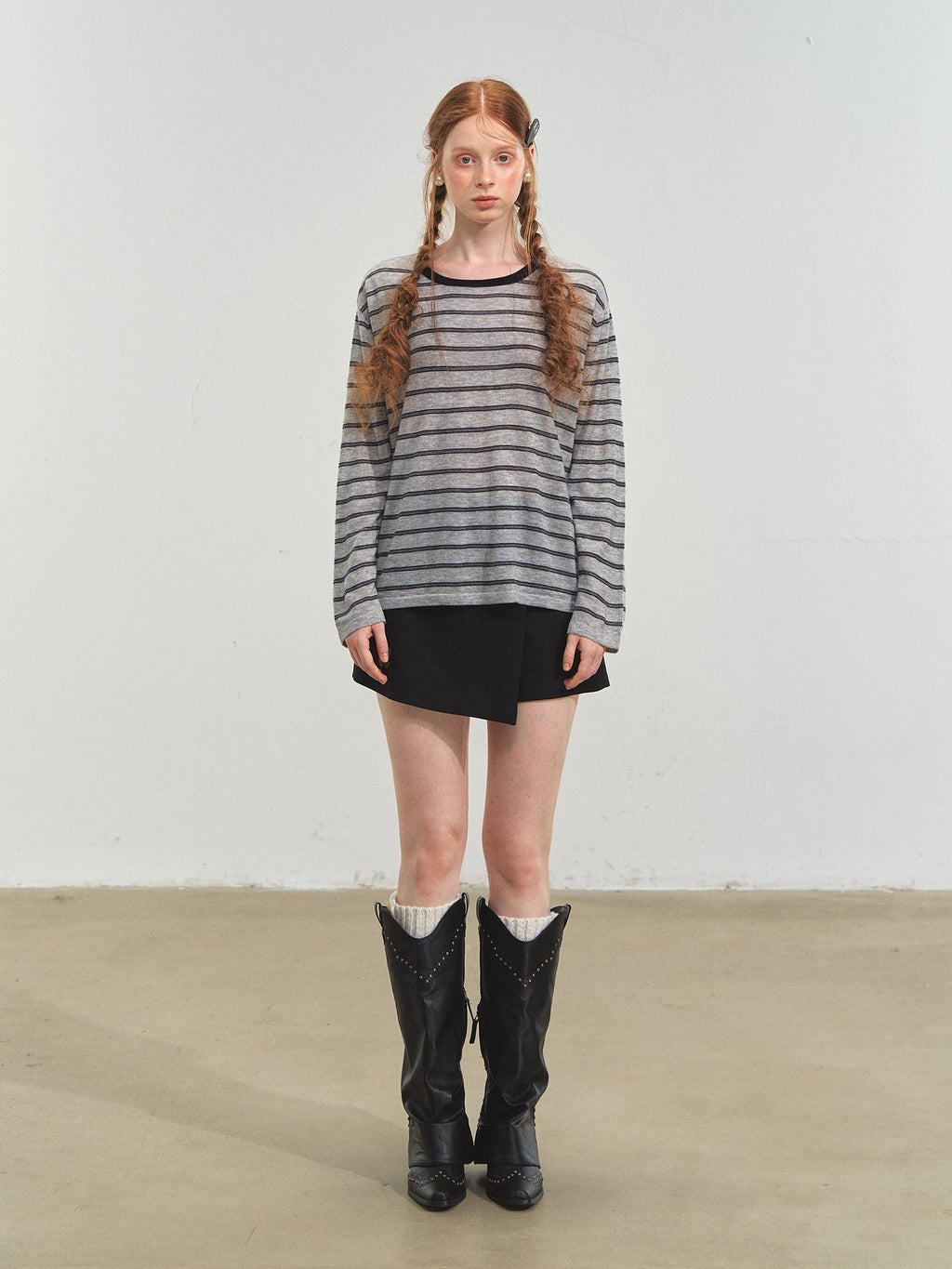 SOMESOWE Acrylic Knit Casual Slim Fit Striped Crew Neck Women Long Sleeve T-Shirts