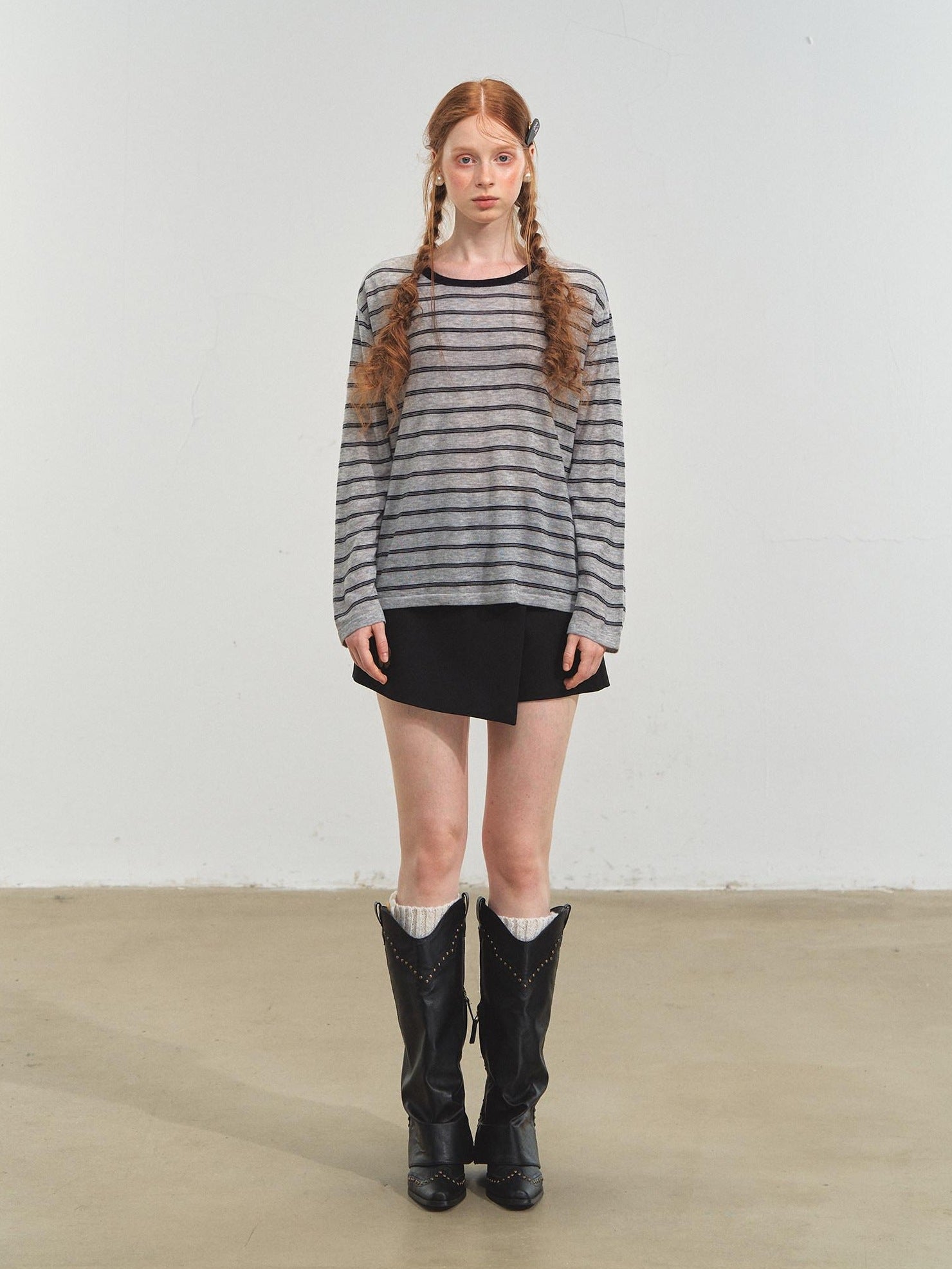 SOMESOWE Acrylic Knit Casual Slim Fit Striped Crew Neck Women Long Sleeve T-Shirts