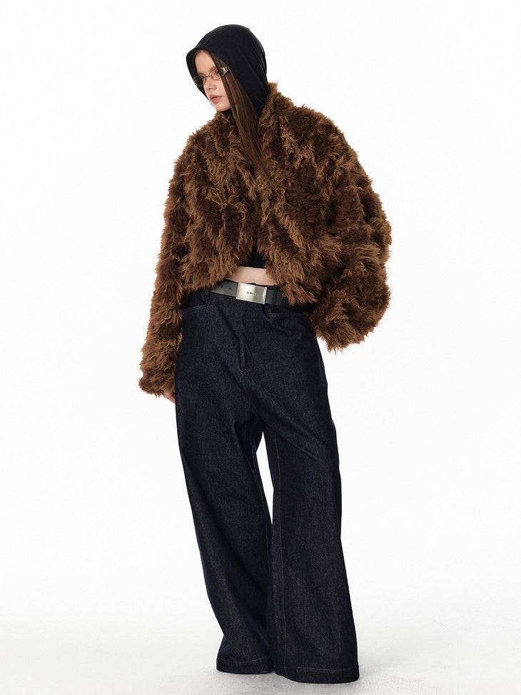 ALINNVSTUDIO Faux Fur Cropped Oversized Workwear Women Floral Pattern Leather Jackets