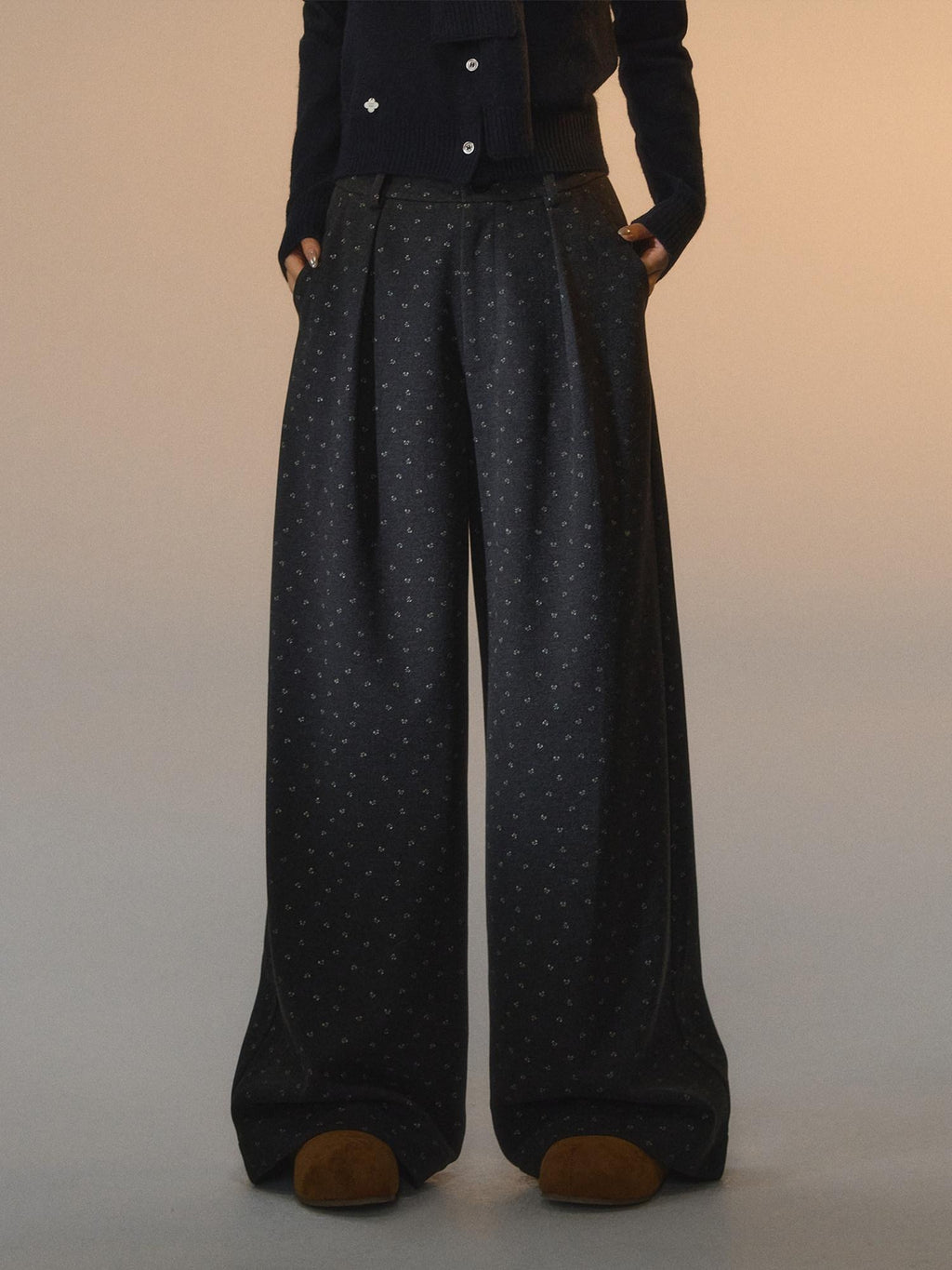 SOMESOWE Original Plaid Pocket Loose Natural Waist Button Women Wide Leg Straight Pants