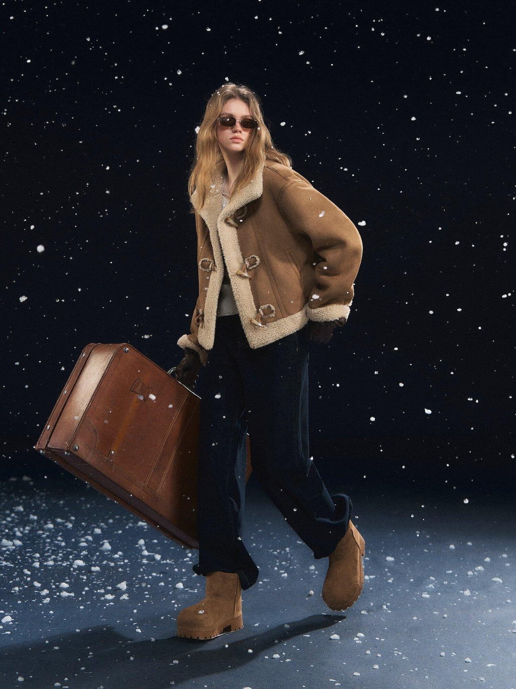 SOMESOWE Cozy Faux Sherpa Geometric Oversized Stand Collar Womens Brown Zipper Short Coat