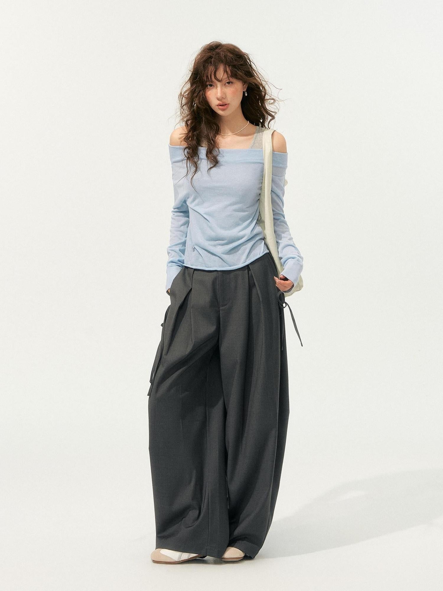 SOMESOWE Cozy Acrylic Blend Faux Layered Slim Fit Crew Neck Women Long Sleeve T-Shirts