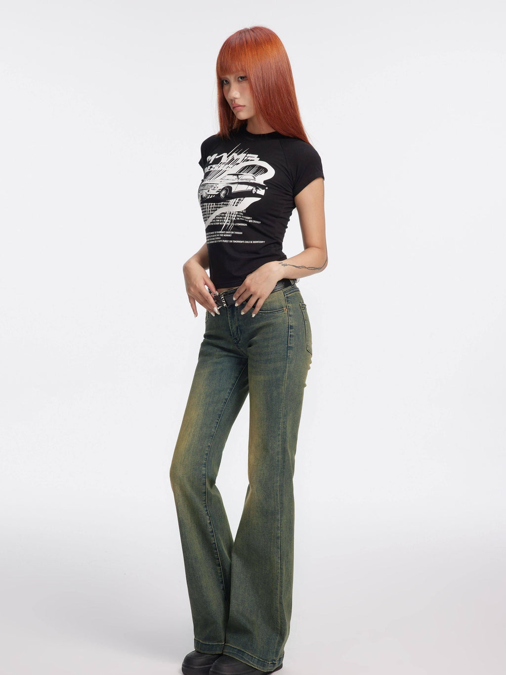 DeleteEx Soft Washed Low Rise Slim Fit High Stretch Cotton Denim Retro Blue Flared Jeans