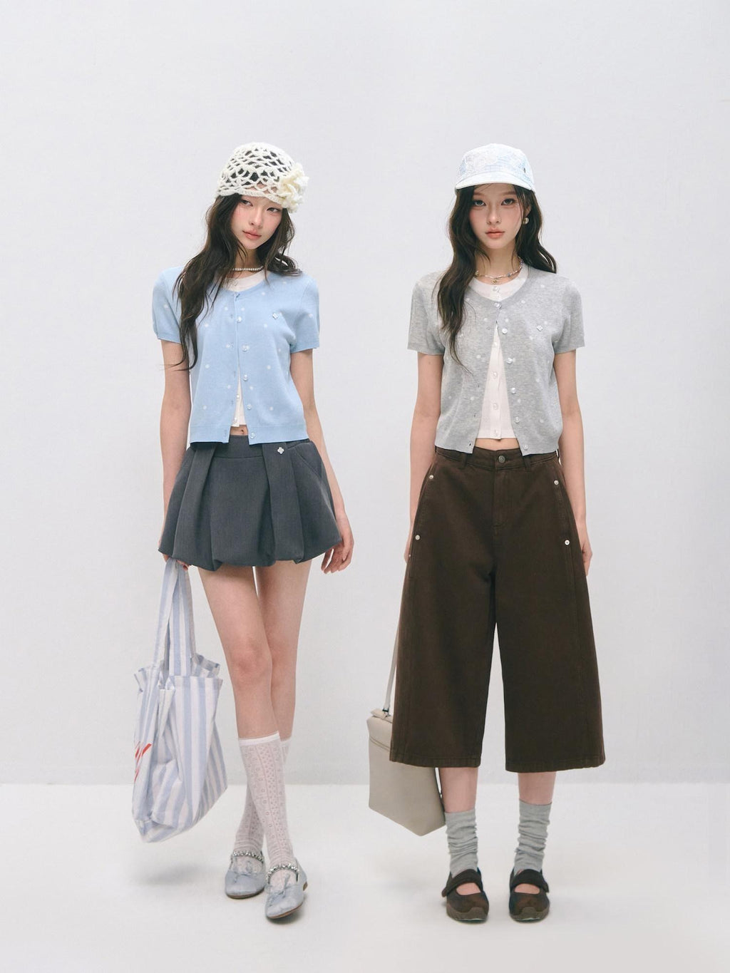 Polka Dot Knitted Casual Short Sleeve Two Piece Women T Shirt Basic Crop Tops