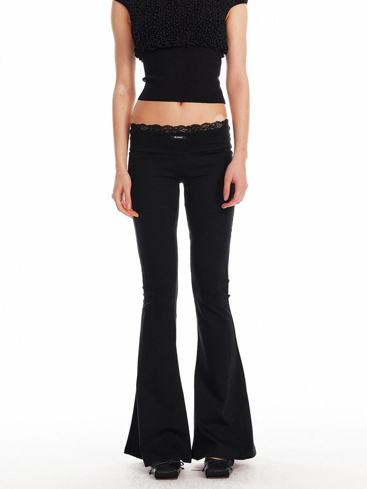 ALINNVSTUDIO Minimalist Slim Low Rise Micro Flare Zip Fly Black Women Office Flared Pants