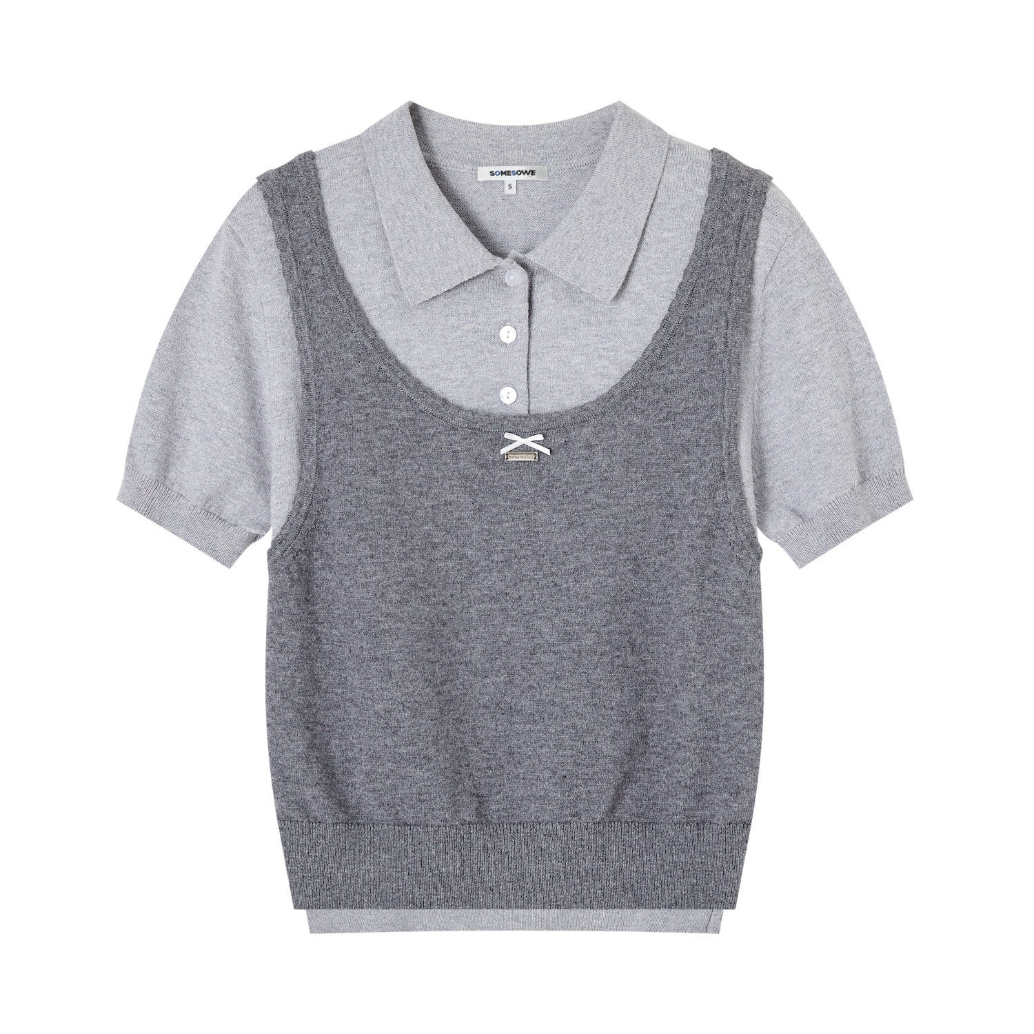 SOMESOWE_Polka_Dot_Two_Piece_Casual_Knit_Short_Sleeve_Pullover_Crew_Neck_Women_Sweaters_MISSTT