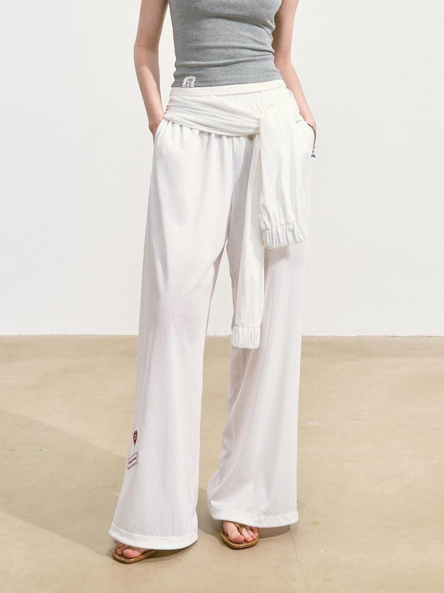 SOMESOWE Asymmetrical Pocket Versatile Straight Elastic Natural Waist Wide Leg Pants
