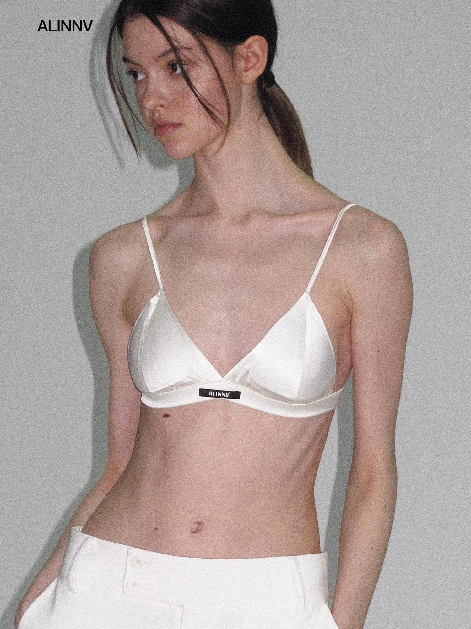 ALINNVSTUDIO Silk Lined Wireless Triangle Cup Adjustable Straps Removable Pad Camisoles