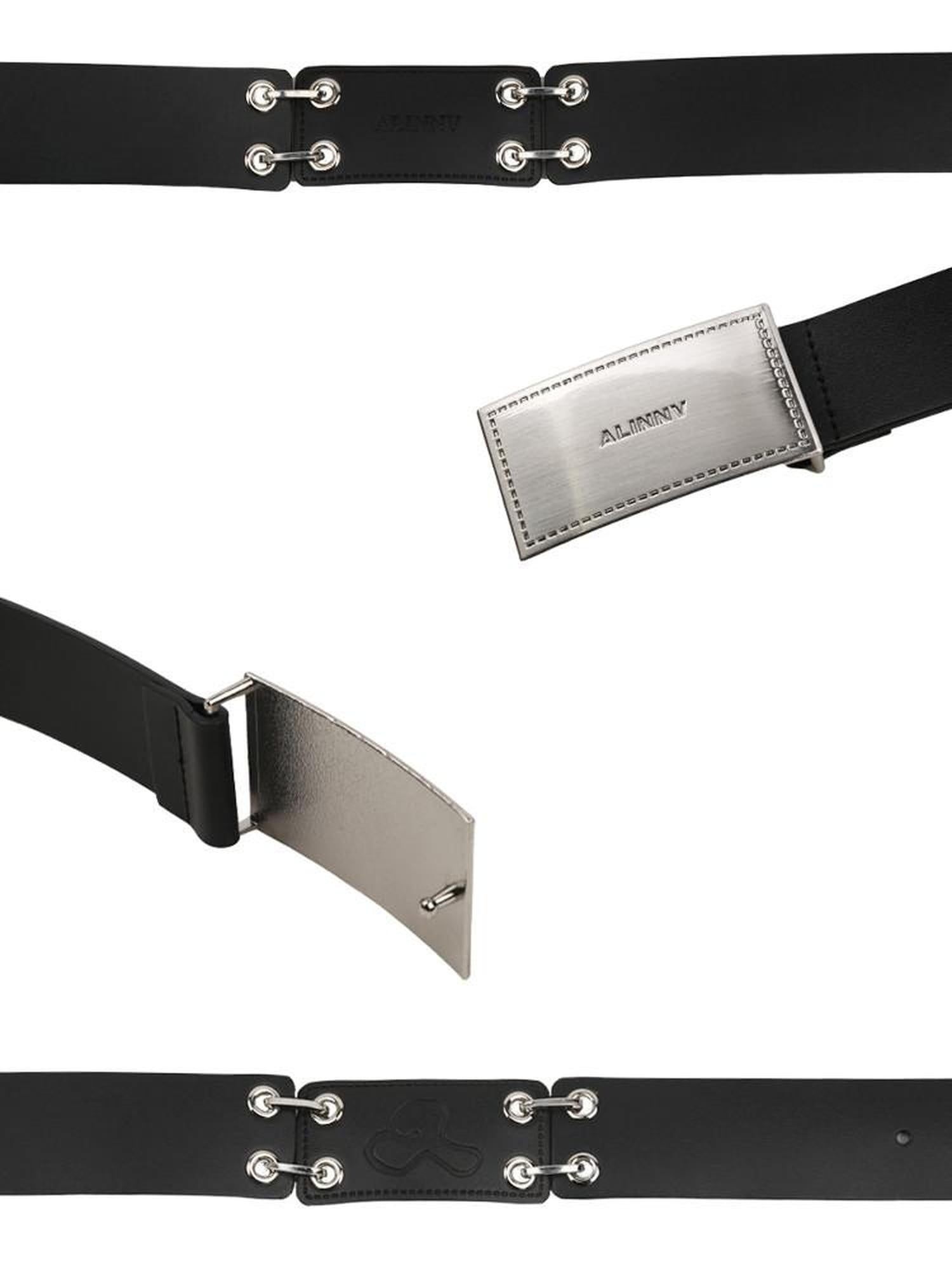 ALINNVSTUDIO Smooth Two Layer Cowhide Leather Alloy Buckle Versatile Unisex Black Belts