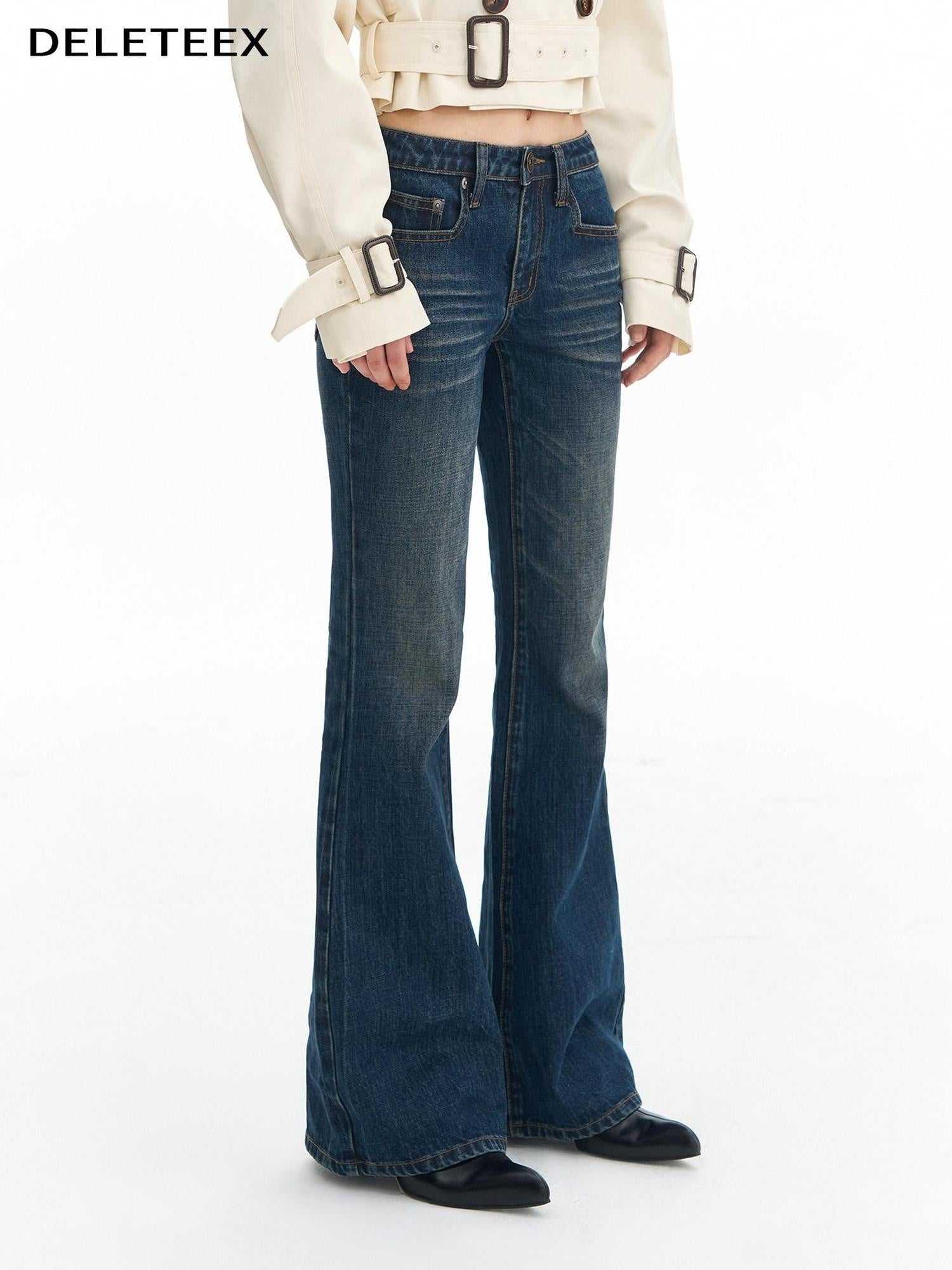 DeleteEx Washed Slim Low Rise Slight Stretch Sexy Girl Dark Blue Flared Jeans