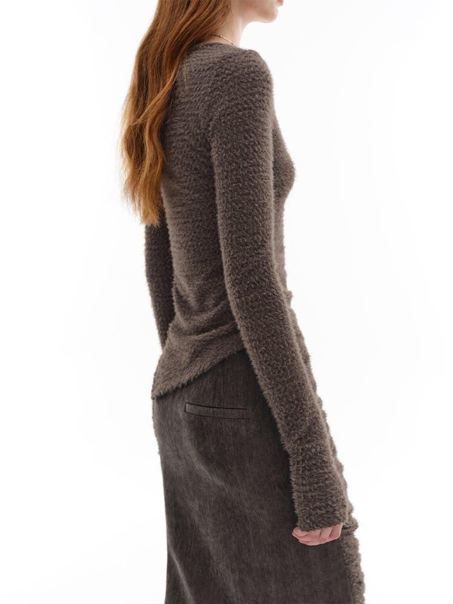 someonesometimes Slim Knit Minimal Casual Crewneck Long Sleeve Women Gray Top & Skirt Sets