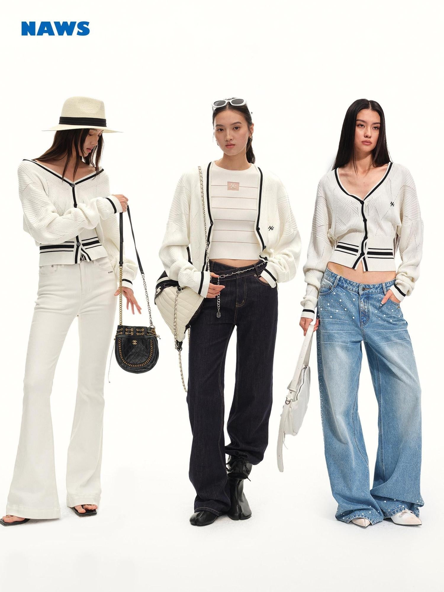 NAWSNOTAWEAR Lyocell Blend Soft Durable Contrast Stripe V-neck Casual Women Cardigans