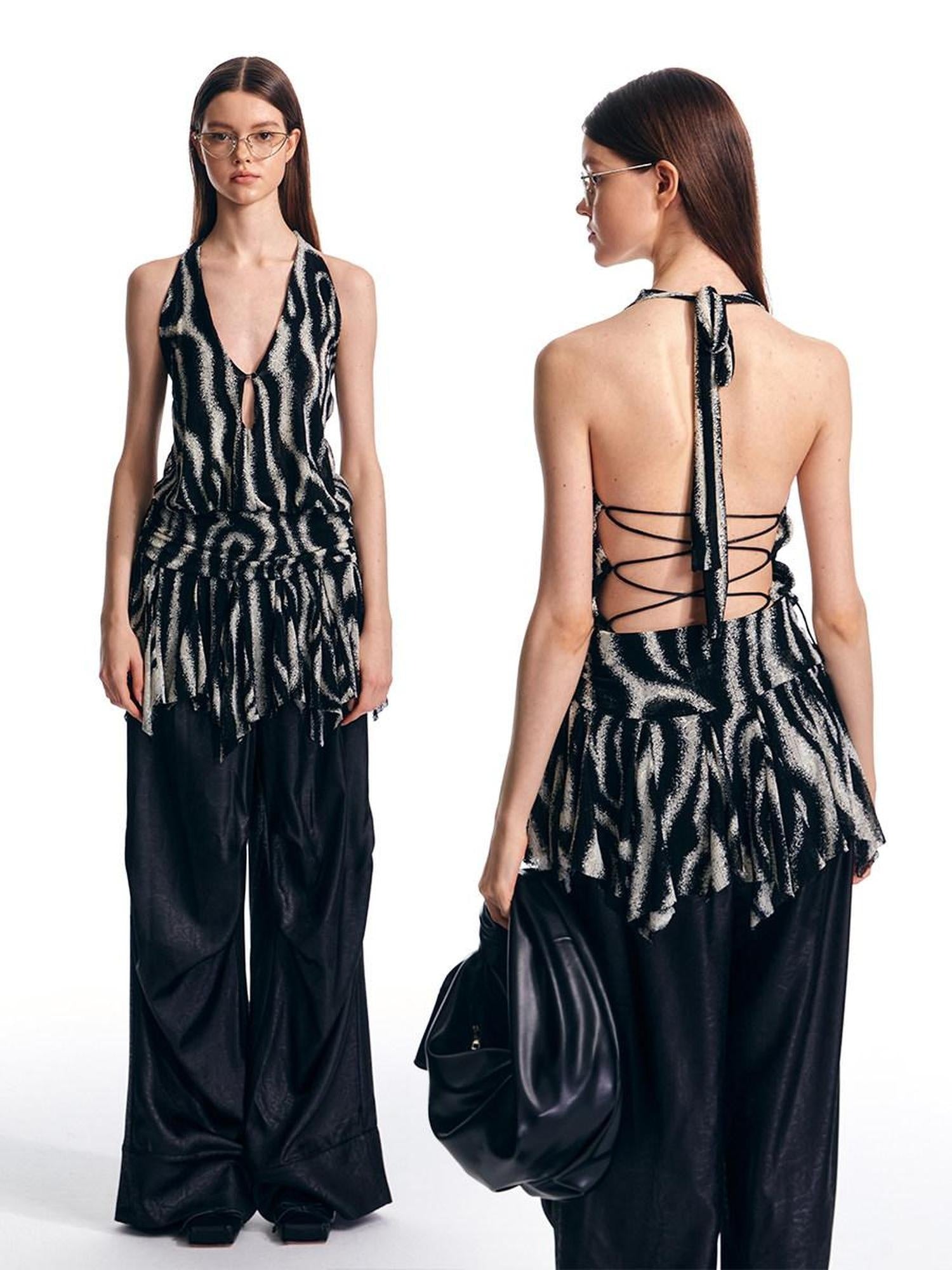 ALINNVSTUDIO Original Design Striped Halter Slim Fit Women No Padding Tank Tops