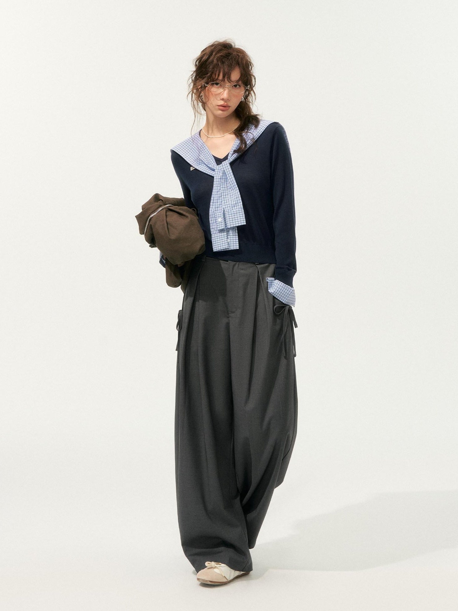 SOMESOWE Lyocell V-neck Colorblock Patchwork Loose Casual Women Long Sleeve T-Shirts