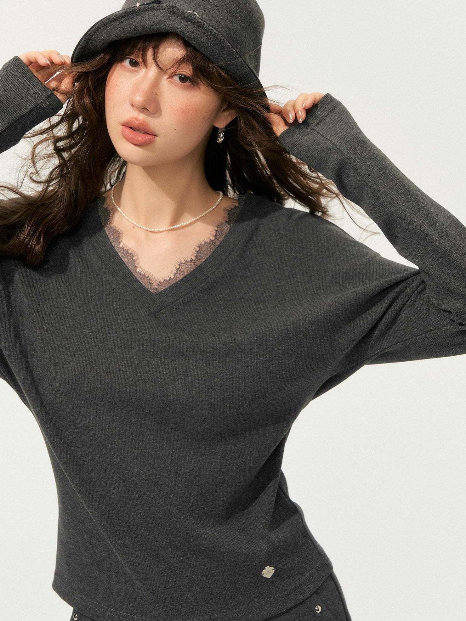 SOMESOWE Cozy Knit V-neck Cropped Batwing Top Loose Straight Pants Top & Pants Sets