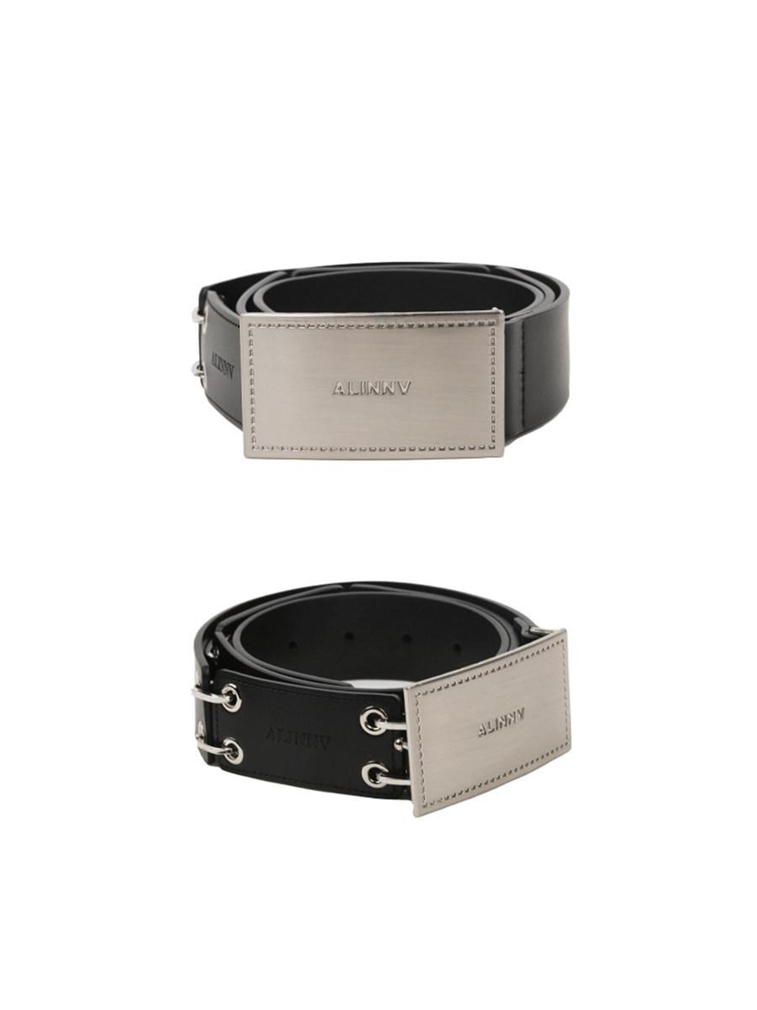 ALINNVSTUDIO Smooth Two Layer Cowhide Leather Alloy Buckle Versatile Unisex Black Belts
