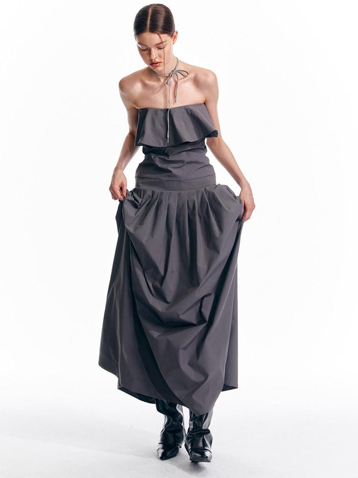 ALINNVSTUDIO Sexy Bandeau Cinched Waist Sleek Black And Grey Women Party Maxi Dresses