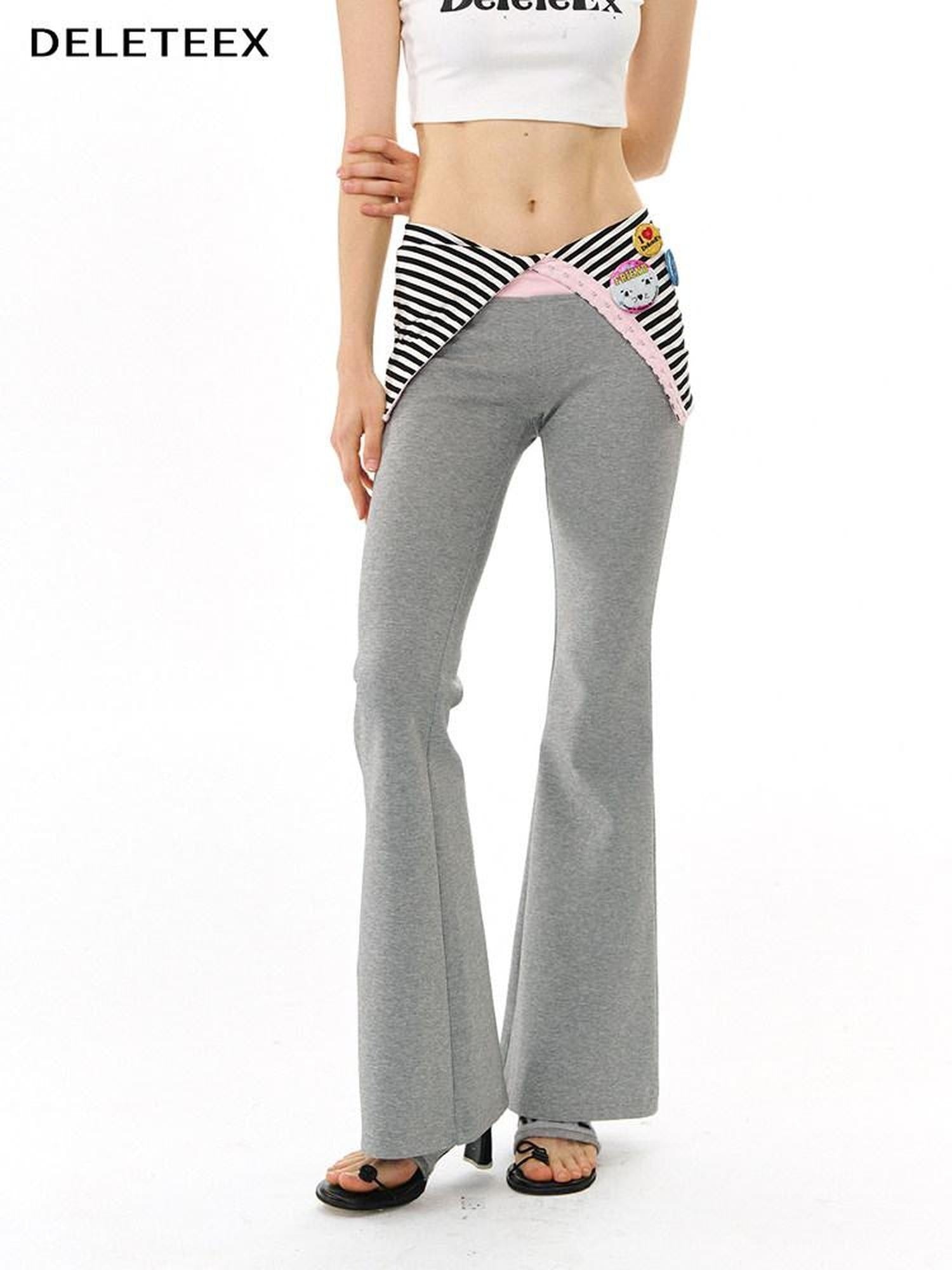DeleteEx Cotton Stretch Sweet Micro Flare Slim Natural Waist Women Heather Grey Leggings