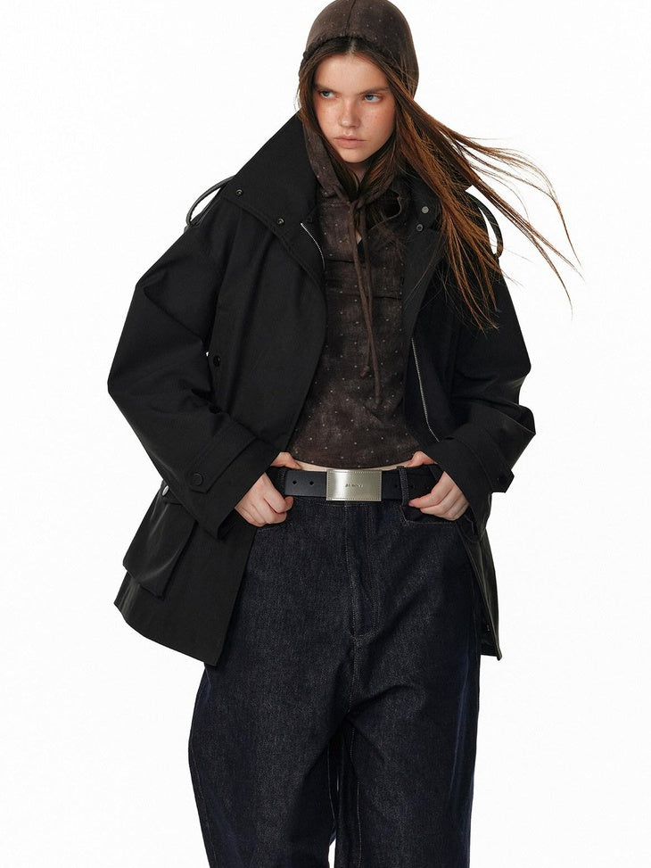 ALINNVSTUDIO Tie Detail Cropped Polka Dot Hooded Pullover Long Sleeve Women Grey Brown Hoodie