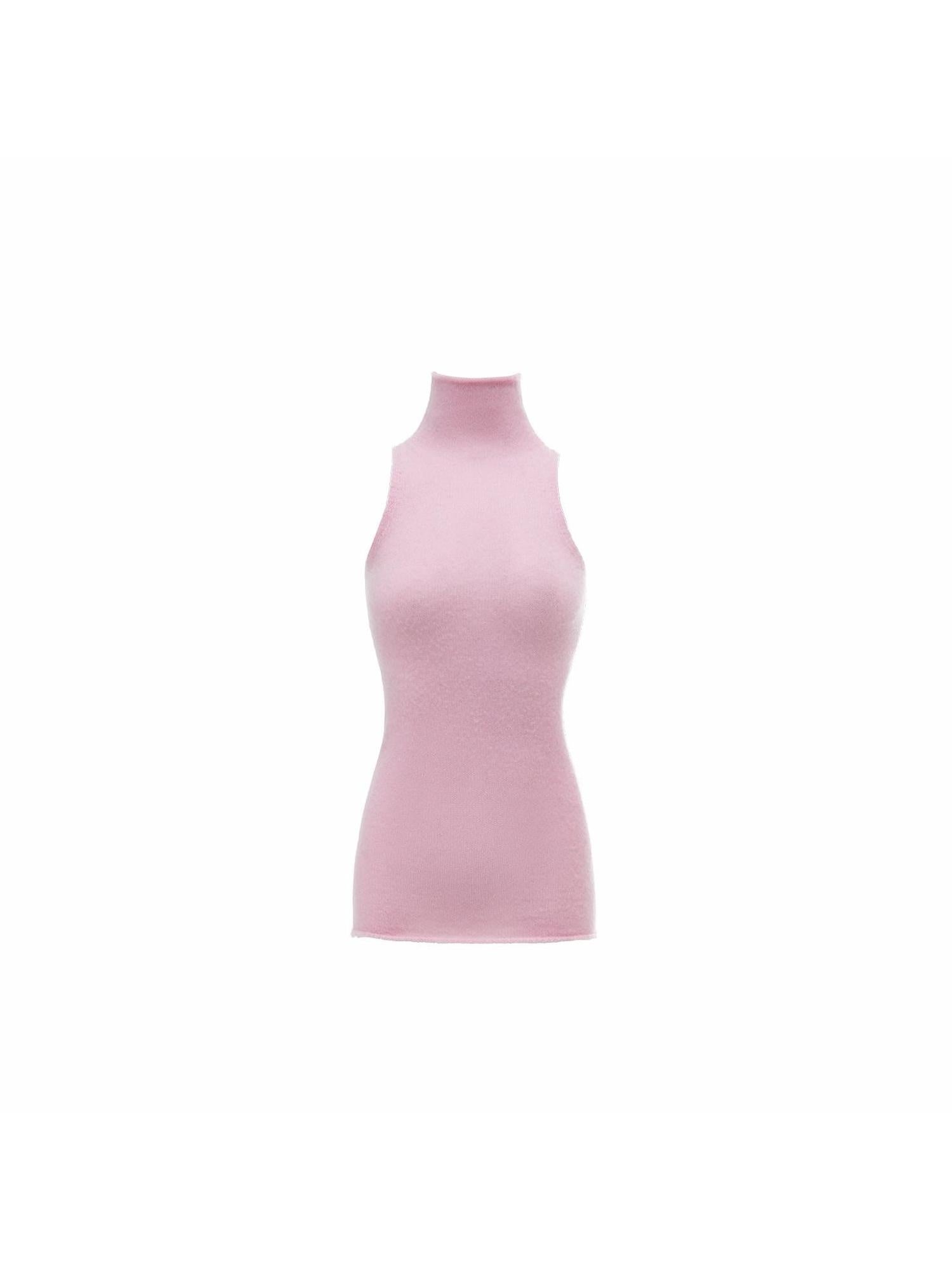 1JINN STUDIO Soft Mohair Wool Blend High Neck Slim Racerback Casual Women Tank Tops