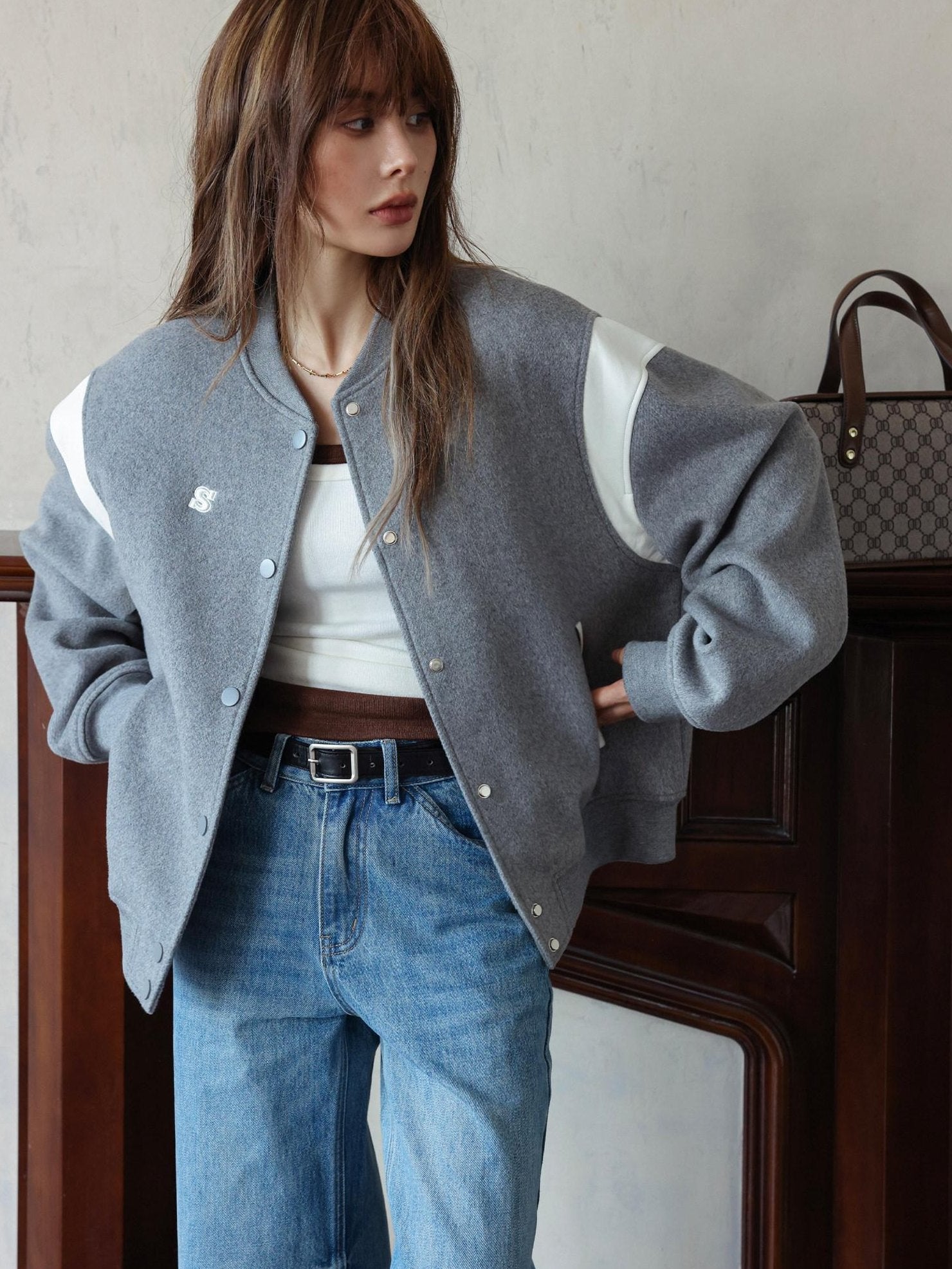 SOMESOWE Smart Commuter Relaxed Turn Down Collar Button Solid Black Gray Bomber Jackets