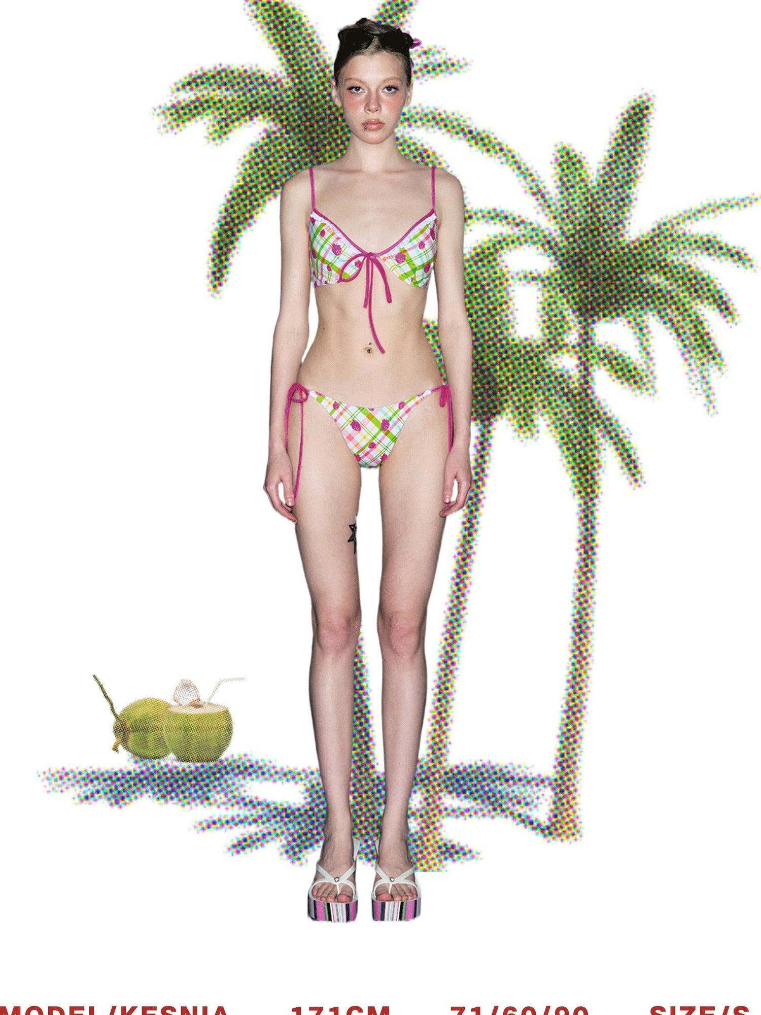 DeleteEx Cute Pink Strawberry Print Flirty Two Piece Beach Swim Bikini Sets