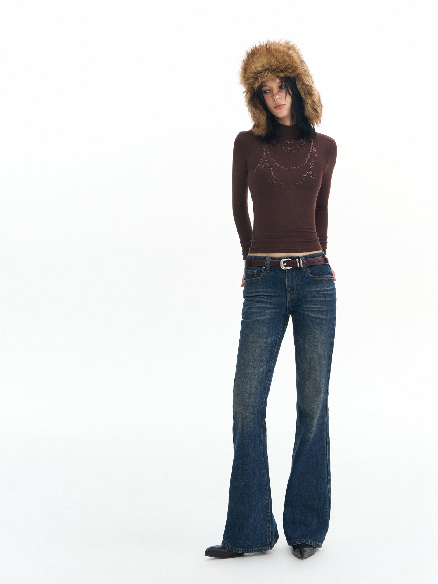 DeleteEx Washed Slim Low Rise Slight Stretch Sexy Girl Dark Blue Flared Jeans