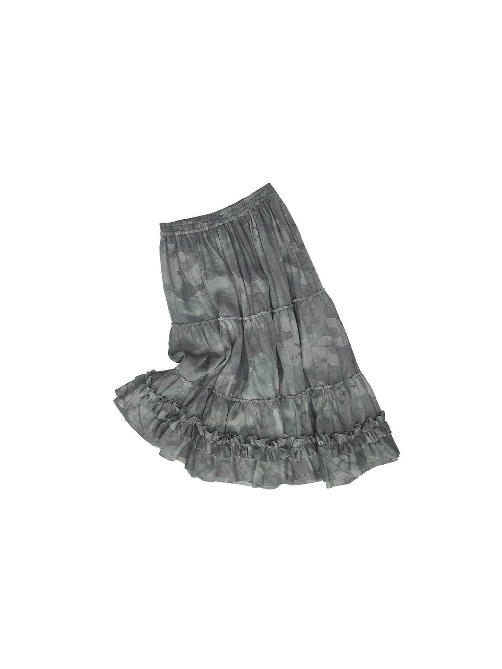 1JINN STUDIO Soft Lyocell Shirred Tiered Casual Women Camouflage Green Midi Skirts