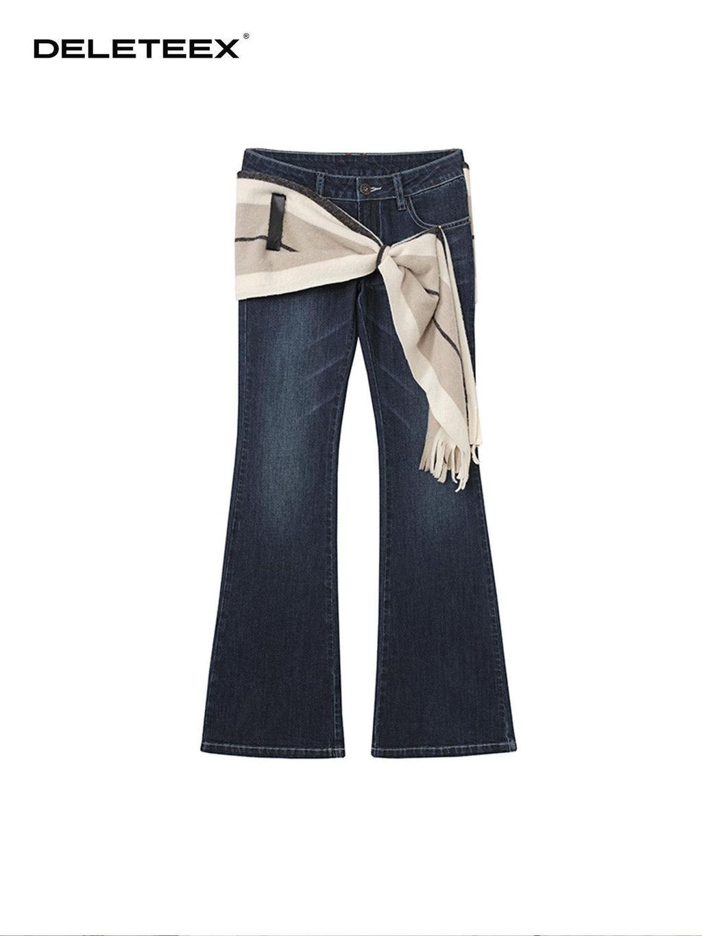 DeleteEx Micro Stretch Slim Fit Tie Detail Natural Waist Women Deep Blue Flared Jeans