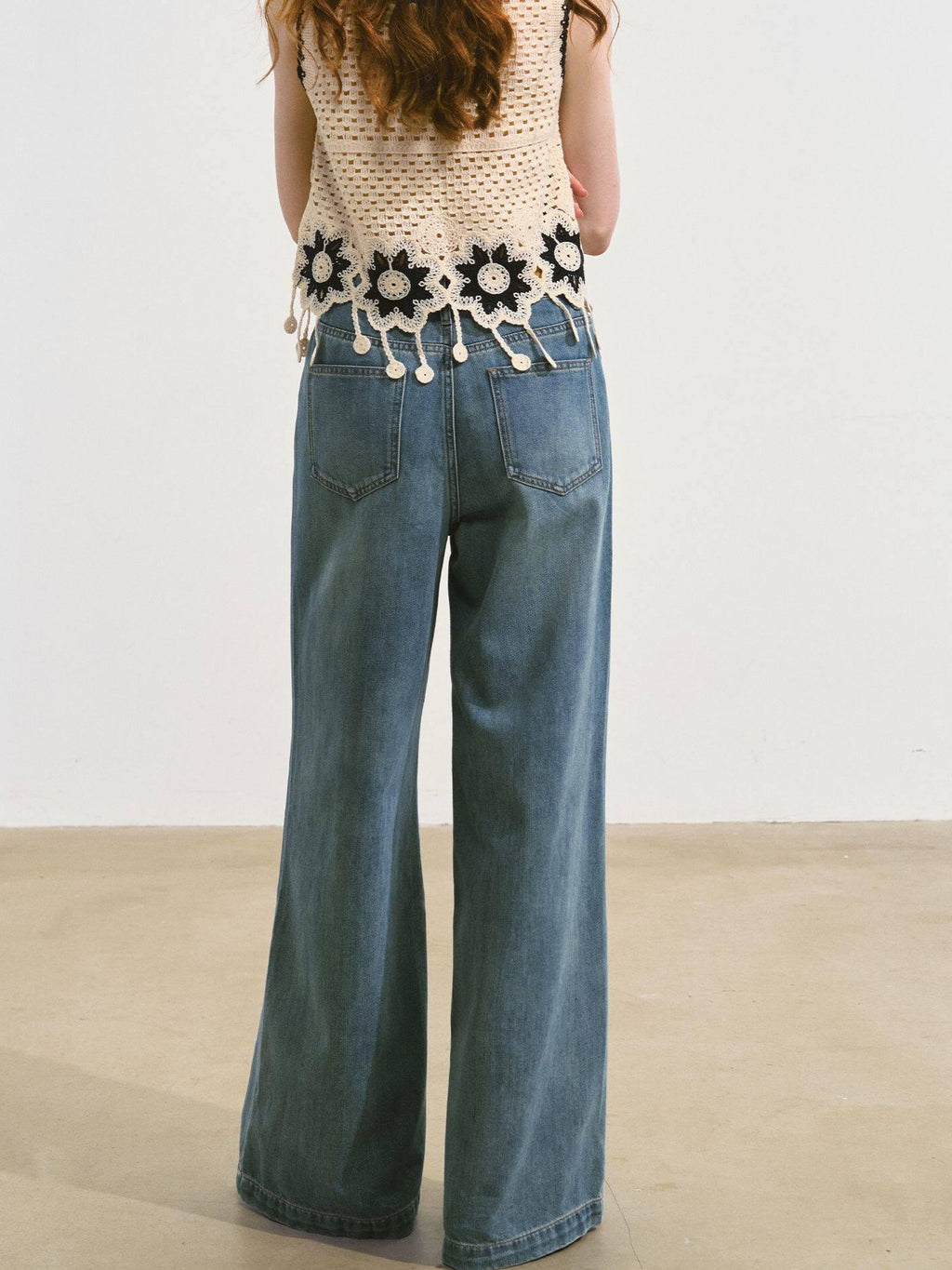 SOMESOWE Washed Cotton Stretch Casual Natural Waist Denim Womens Straight Leg Jeans