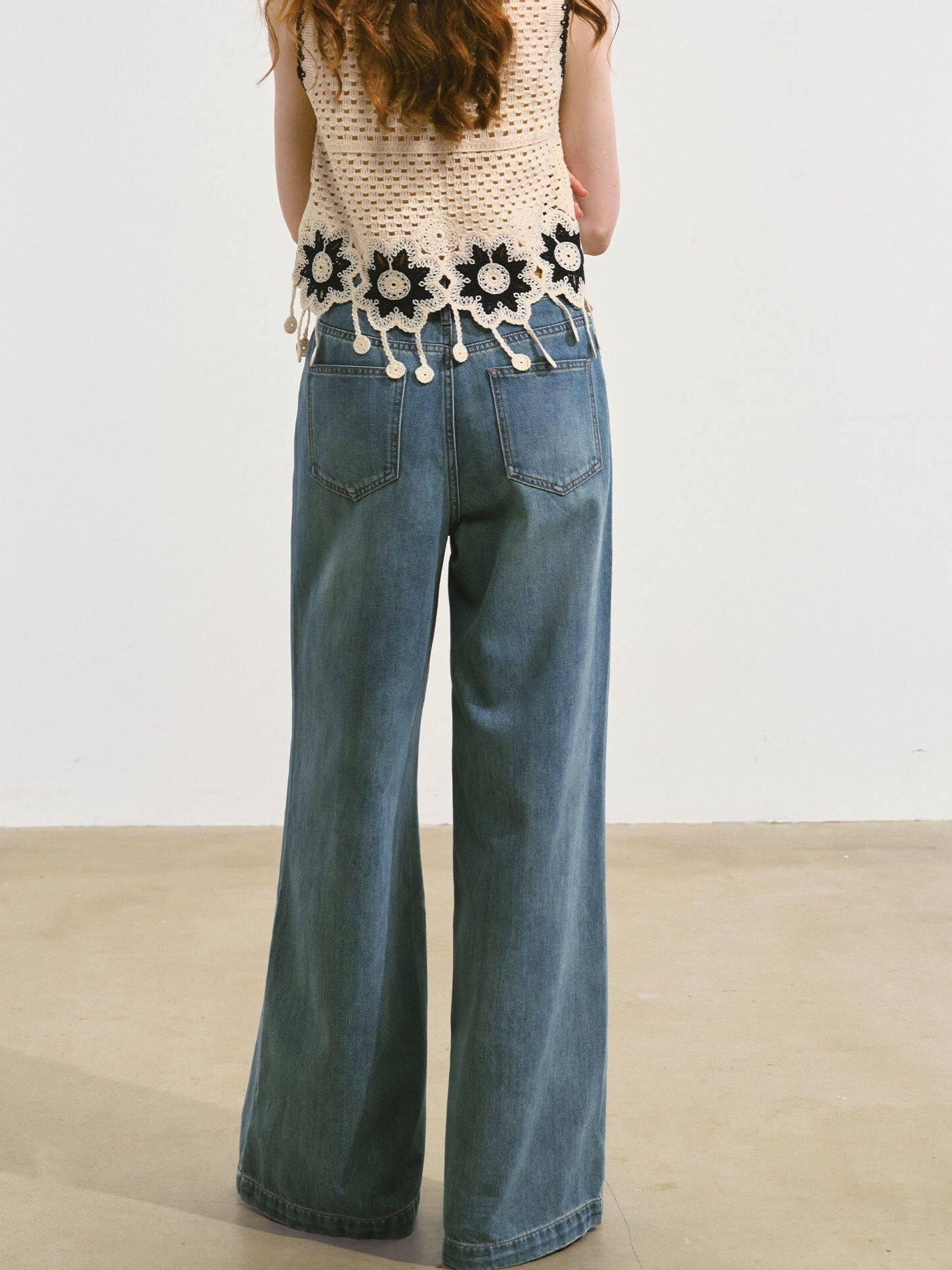 SOMESOWE Washed Cotton Stretch Casual Natural Waist Denim Womens Straight Leg Jeans