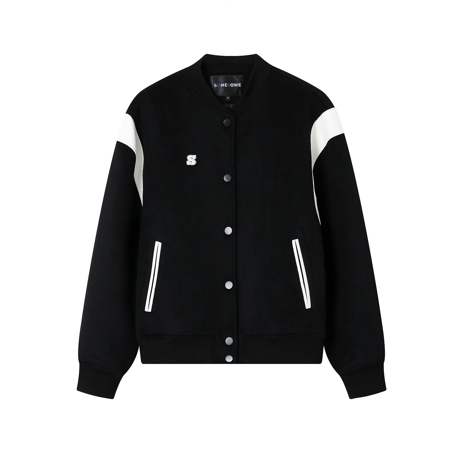 SOMESOWE_Smart_Commuter_Relaxed_Turn_Down_Collar_Button_Solid_Black_Gray_Bomber_Jackets_MISSTT