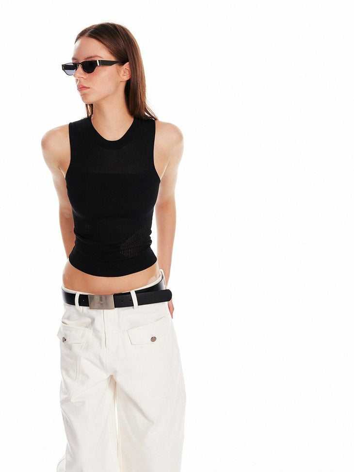 ALINNVSTUDIO Asymmetric Slim Commuter Office Solid Color Sleeveless Pink Black Tank Tops