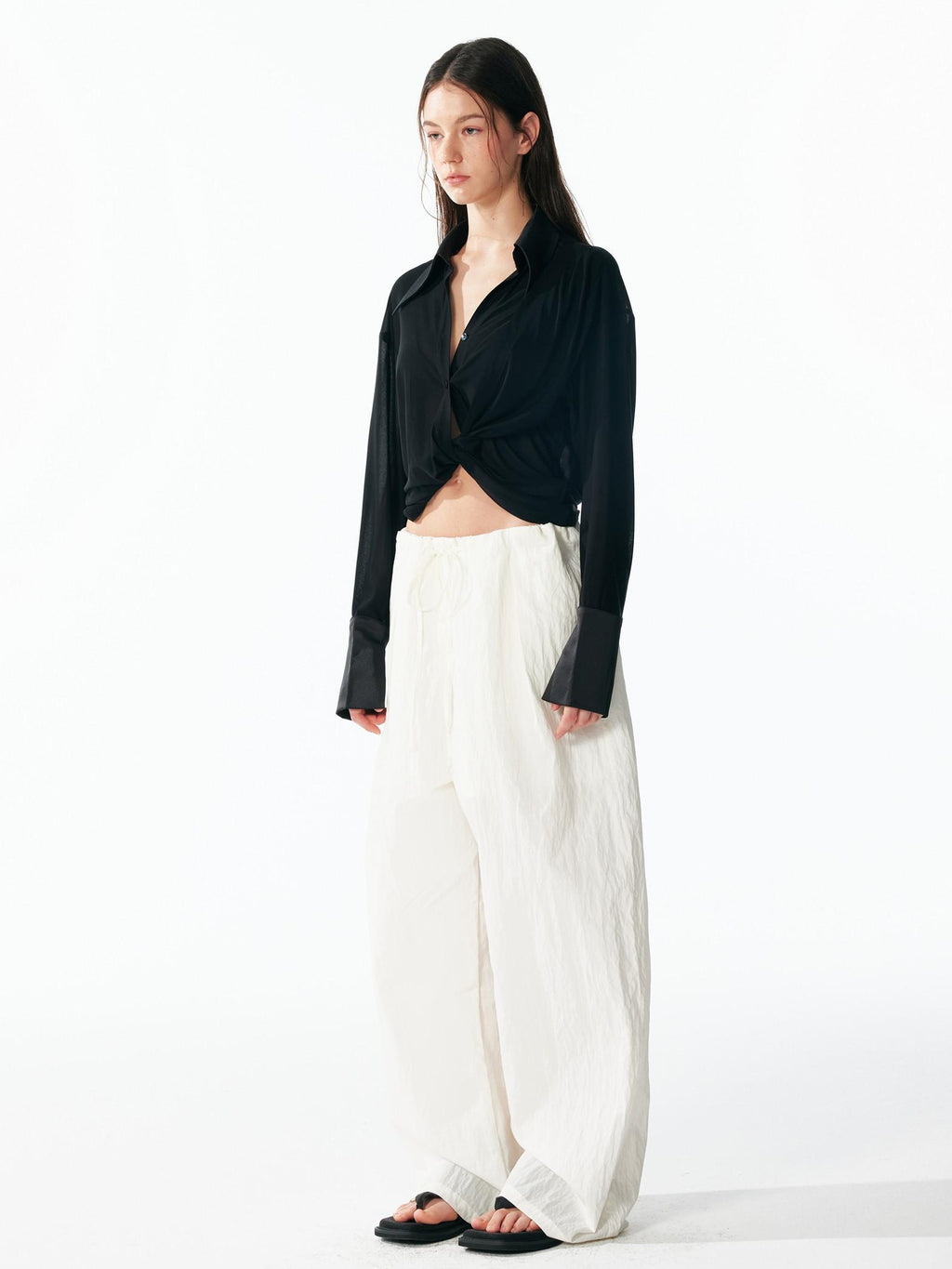 ALINNVSTUDIO Cooling Lightweight Breathable Asymmetric V-neck Slim Fit Open Front Women Blouses