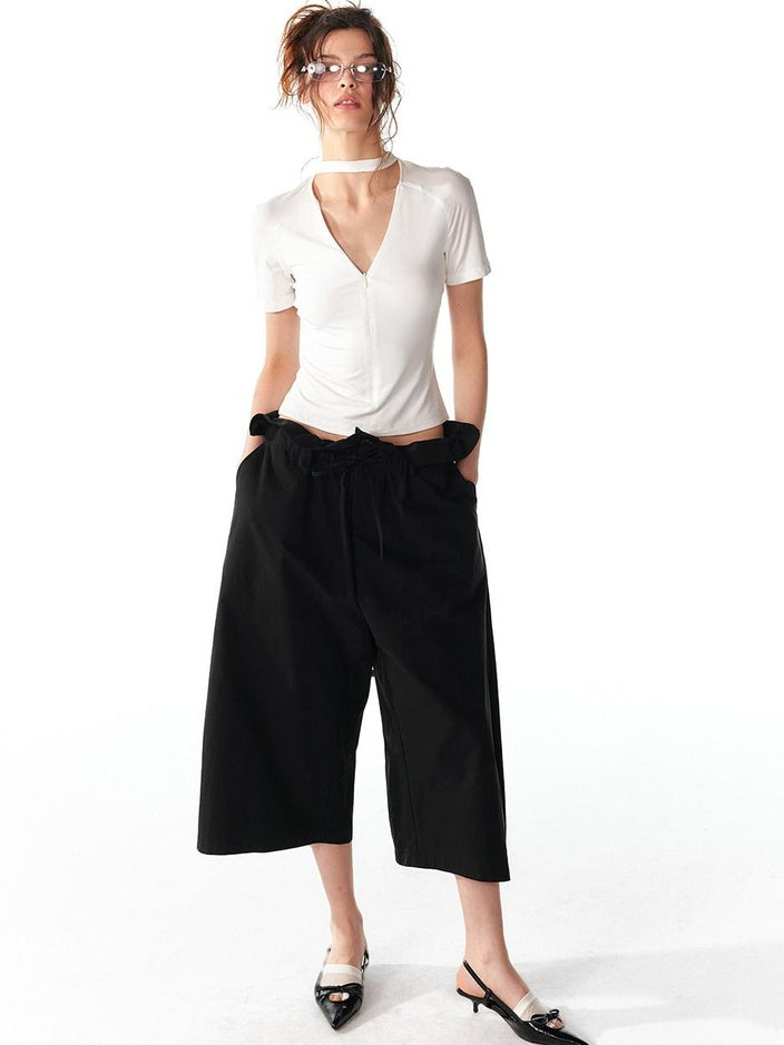ALINNVSTUDIO Soft Cotton Blend High Waisted Wide Flowing Casual Black White Wide Leg Pants