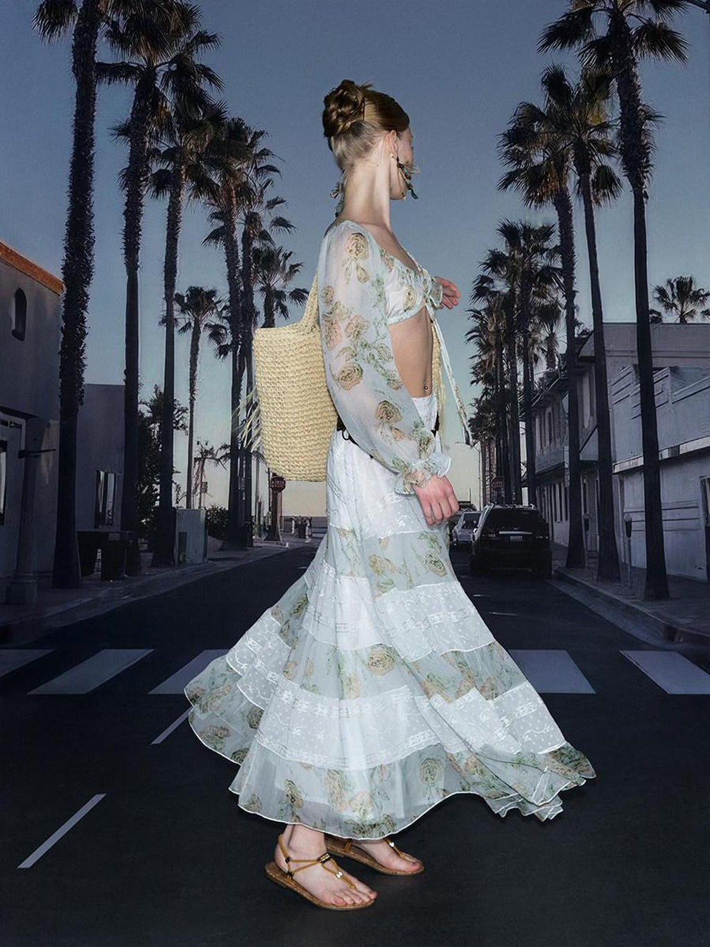 DeleteEx Soft Korean Tiered Mid Rise Loose Fit White Green Floral Patchwork Maxi Skirts
