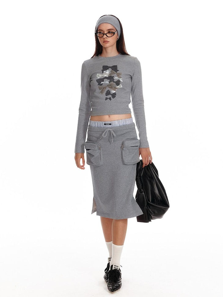 ALINNVSTUDIO Soft Cotton Printed Cropped Slim Fit Crew Neck Women Casual Long Sleeve T-Shirts