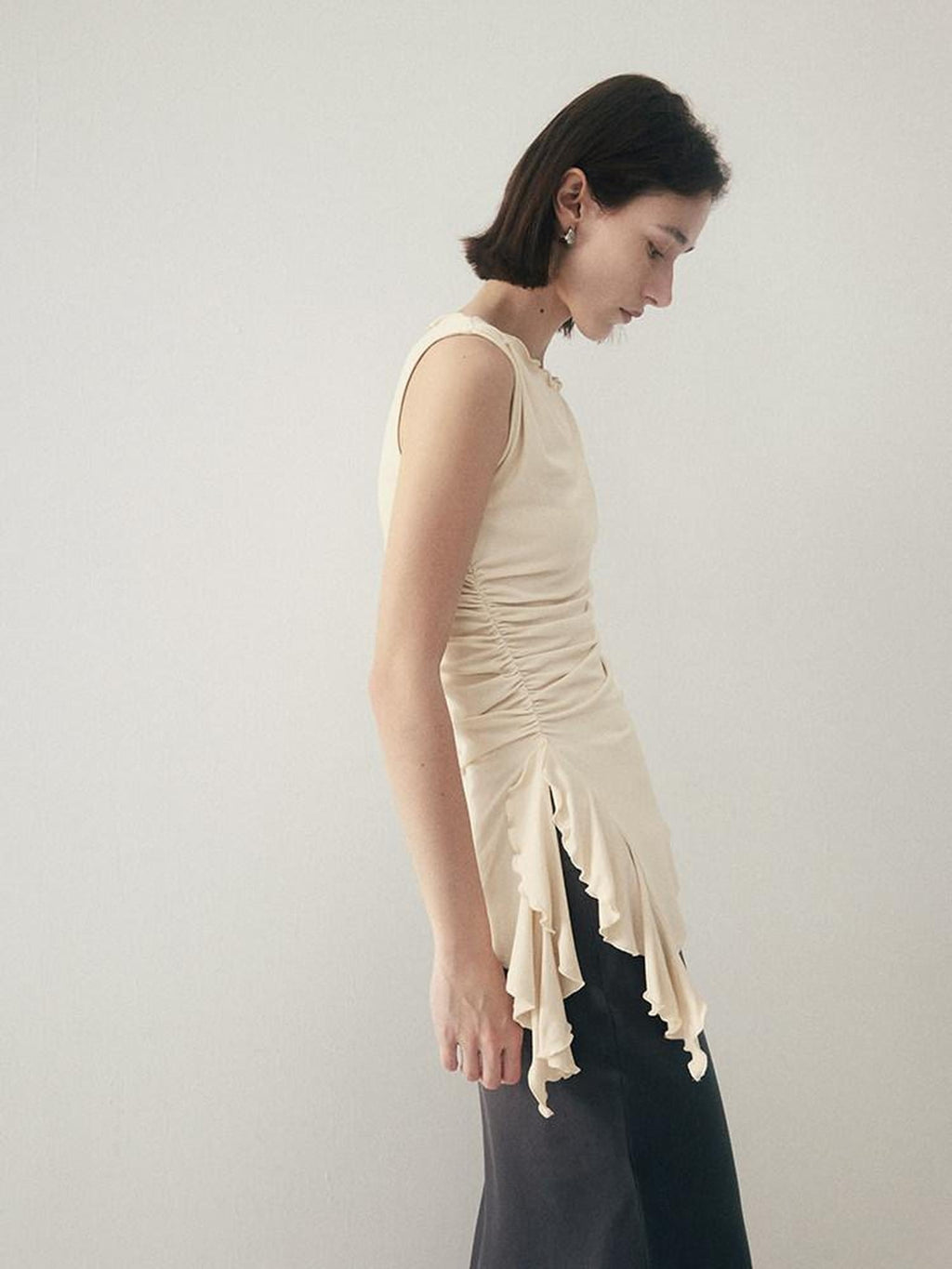 someonesometimes Original Strappy Solid Viscose Stretch Tee Off Shoulder Crop Tops