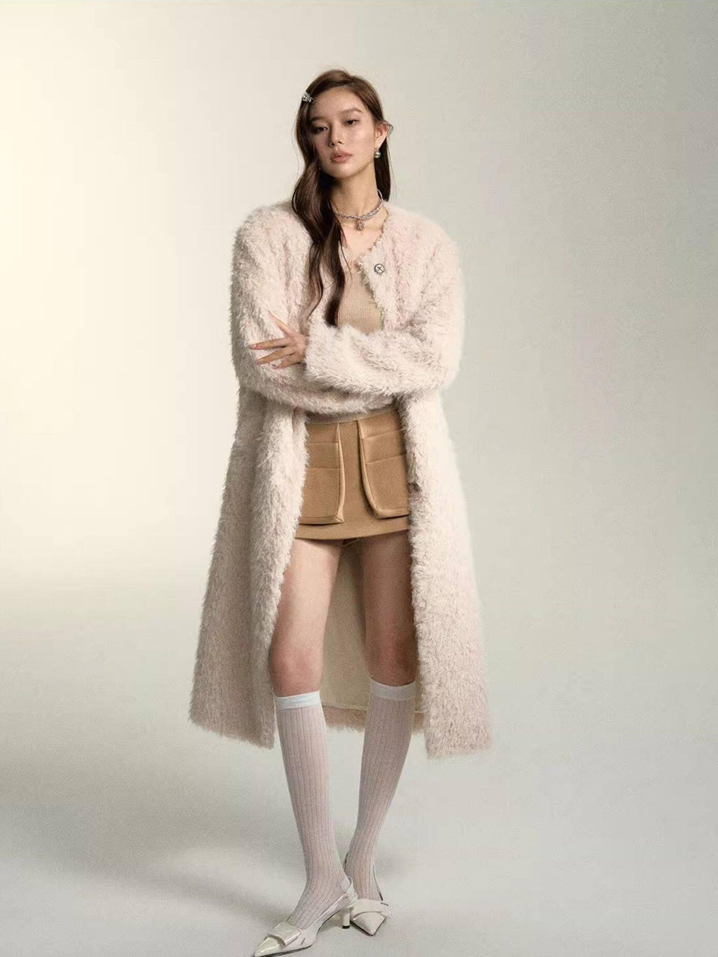 SOMESOWE Versatile Button Front Lapel Relaxed Fit Commuter Solid Khaki Long Coats