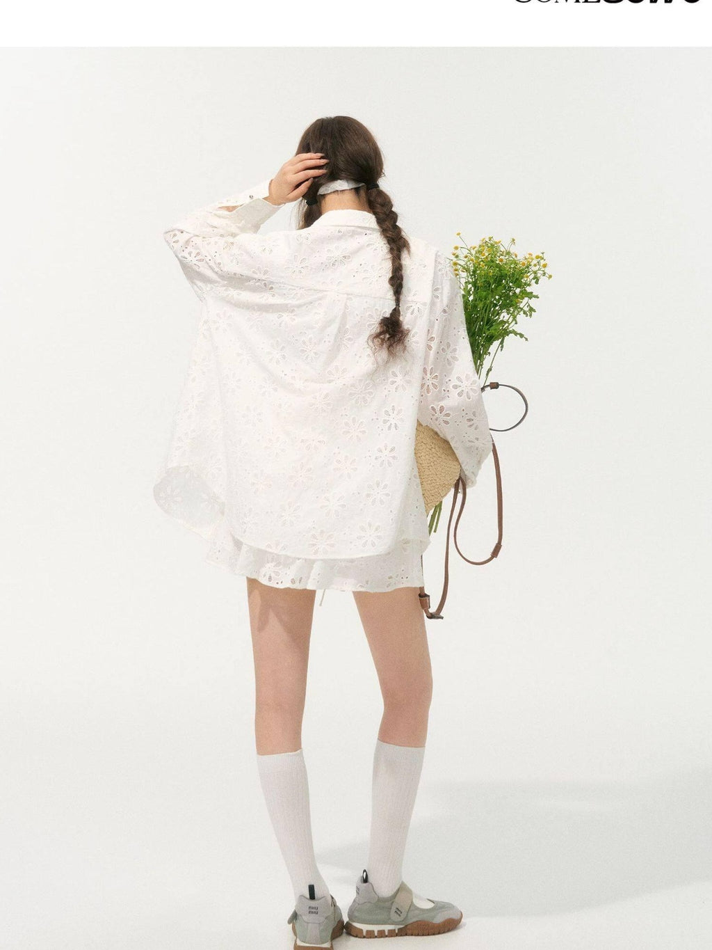 SOMESOWE Floral Cotton Collared Button Long Sleeve Casual Women Top & Skirt Sets