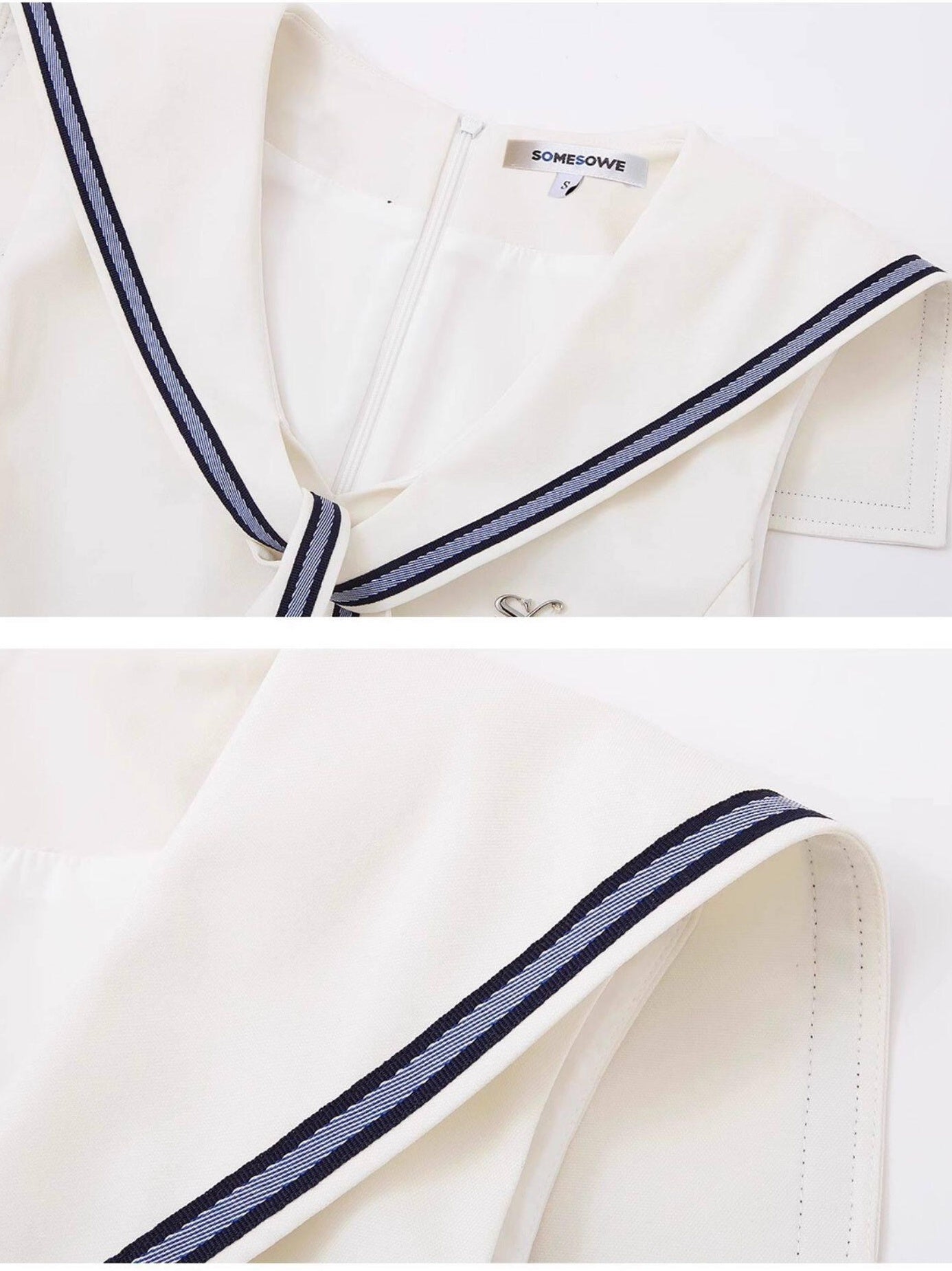 SOMESOWE Chic Sleeveless A Line Preppy Navy Collar Casual Polyester Mini Dresses