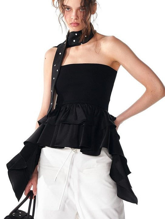 ALINNVSTUDIO Strappy Tie Detail Original Design Slim Fit Short Crop Black White Tube Tops