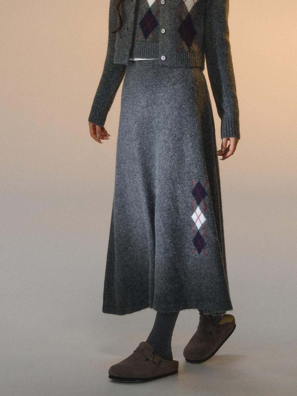 SOMESOWE Embroidered Plaid Slim Fit Long Sleeve Crew Neck Women Casual Top & Skirt Sets