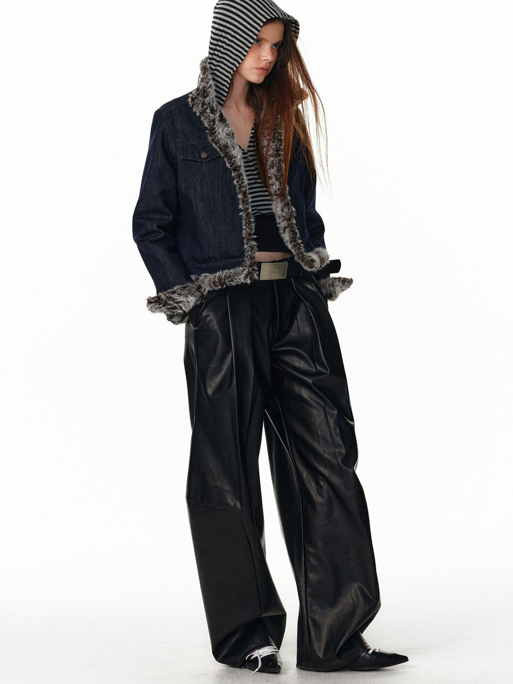 ALINNVSTUDIO Warm Reversible Retro Straight Short Zip Stand Collar Women Leather Jackets