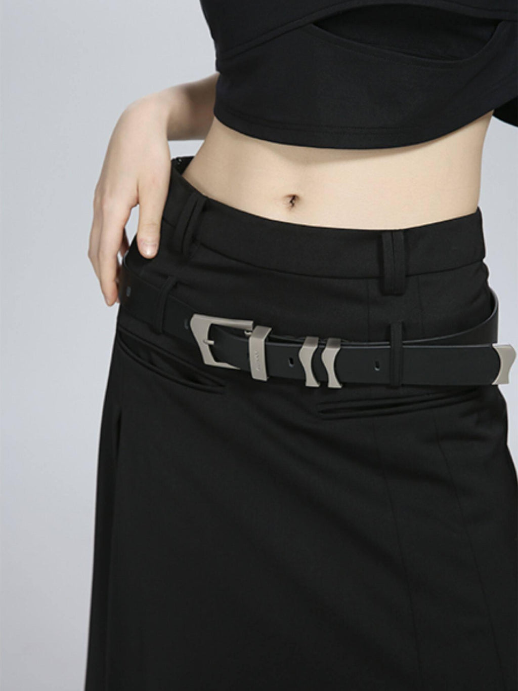 ALINNVSTUDIO Sleek Minimalist 35Mm Split Leather Pin Buckle Black Casual Dress Belts
