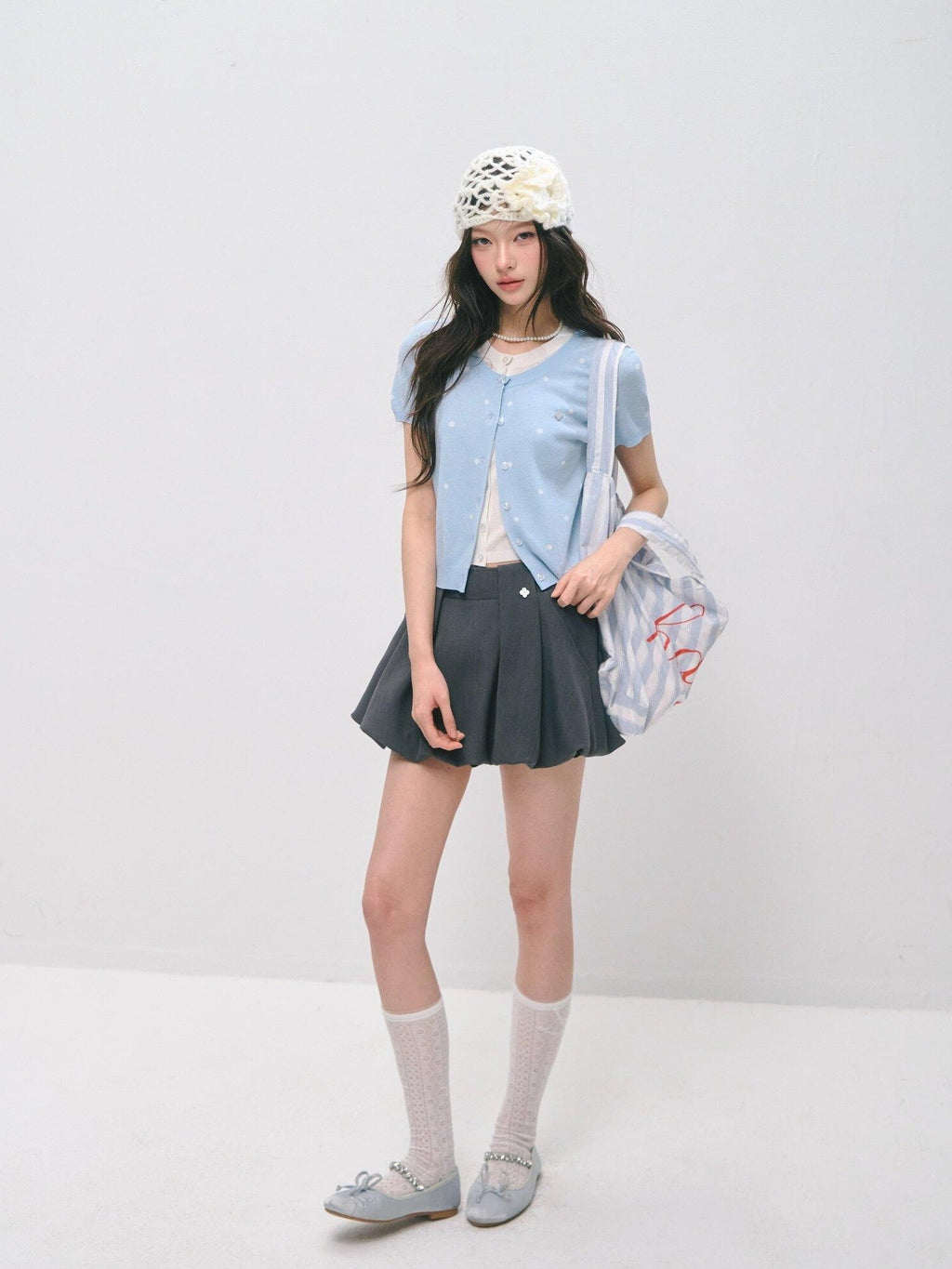 Polka Dot Knitted Casual Short Sleeve Two Piece Women T Shirt Basic Crop Tops